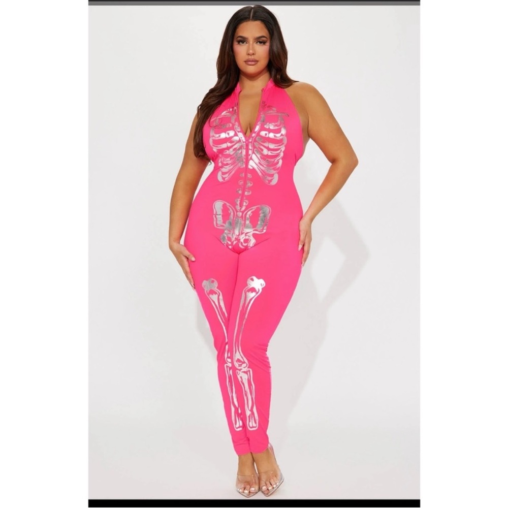Fashion nova one piece plus skeleton neon pink romper 3x